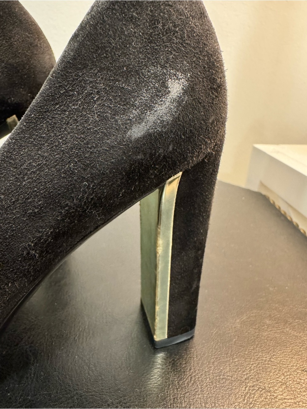 Gucci Vintage Black Suede Block Heels with Gold Button Detail - Picture 6 of 10
